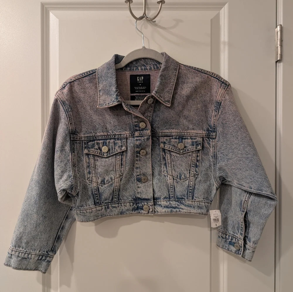 NWT Gap Teen Cropped Denim Jacket | Pink Acid Wash | Size M (8-9)